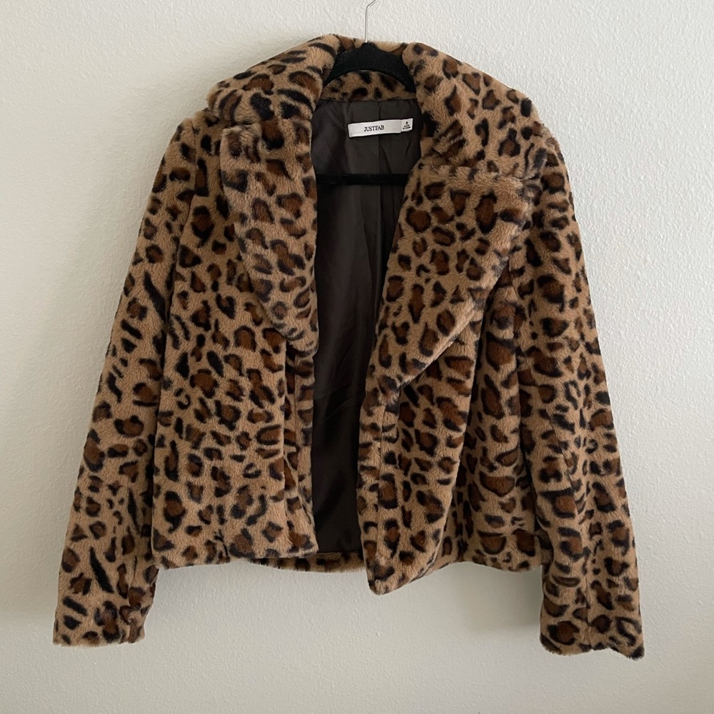 Just Fab Faux Fur Cheetah Print Coat Size Small